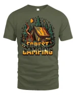 Forest Camping Adventure Graphic Tee With Rustic Outdoor Style - military green t-shirt on white background