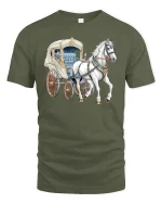 Elegant Horse Carriage Art Graphic Tee With Vintage Classic Style - military green t-shirt on white background