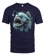 Deep Sea Anglerfish Art Graphic Tee With Fierce Ocean Creature - navy t-shirt on white background