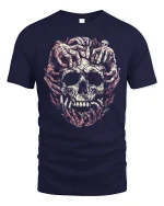 Creeping Hands Skull Art Graphic Tee With Dark Horror Style - navy t-shirt on white background
