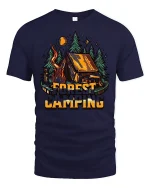 Forest Camping Adventure Graphic Tee With Rustic Outdoor Style - navy t-shirt on white background