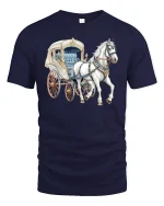 Elegant Horse Carriage Art Graphic Tee With Vintage Classic Style - navy t-shirt on white background