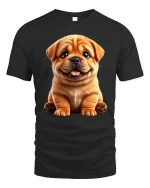 Adorable Smiling Puppy Tee With Cute Expression And Cozy Charm - black t-shirt on white background