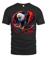Fierce American Eagle Tee With Bold Wings And Freedom Power Art - black t-shirt on white background