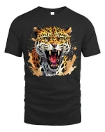 Fierce Roaring Leopard Tee With Wild Power And Predator Energy - black t-shirt on white background