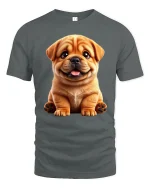 Adorable Smiling Puppy Tee With Cute Expression And Cozy Charm - gray t-shirt on white background