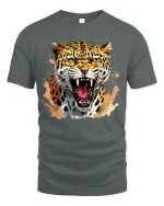 Fierce Roaring Leopard Tee With Wild Power And Predator Energy - gray t-shirt on white background