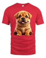 Adorable Smiling Puppy Tee With Cute Expression And Cozy Charm - red t-shirt on white background