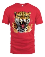 Fierce Roaring Leopard Tee With Wild Power And Predator Energy - red t-shirt on white background