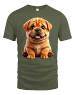 Adorable Smiling Puppy Tee With Cute Expression And Cozy Charm - military green t-shirt on white background