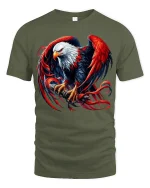 Fierce American Eagle Tee With Bold Wings And Freedom Power Art - military green t-shirt on white background
