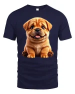 Adorable Smiling Puppy Tee With Cute Expression And Cozy Charm - navy t-shirt on white background