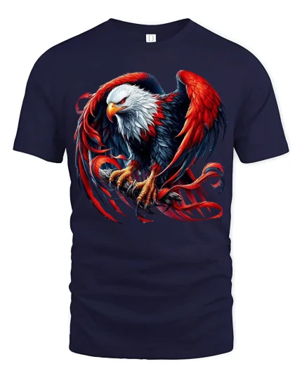 Fierce American Eagle Tee With Bold Wings And Freedom Power Art - navy t-shirt on white background