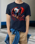 Fierce American Eagle Tee With Bold Wings And Freedom Power Art - model wearing navy tee with hands in pockets