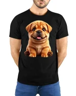 Adorable Smiling Puppy Tee With Cute Expression And Cozy Charm - model wearing black tee with hands behind back
