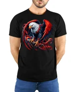 Fierce American Eagle Tee With Bold Wings And Freedom Power Art - model wearing black tee with hands behind back