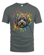 Good Vibes Color Splash Dog With Glasses Graphic Tee Shirt - gray t-shirt on white background