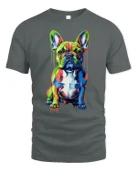 Colorful French Bulldog Tee With Vibrant Modern Paint Splash Art - gray t-shirt on white background
