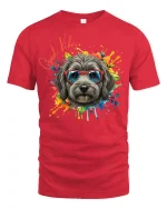Good Vibes Color Splash Dog With Glasses Graphic Tee Shirt - red t-shirt on white background