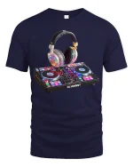 Colorful DJ Controller Headphones Music Party Graphic Tee - navy t-shirt on white background