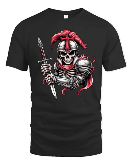 Gothic Skull Knight Warrior Graphic T Shirt With Dark Fantasy Power - black t-shirt on white background