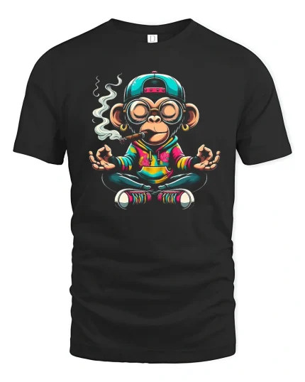 Funny Chill Monkey Graphic T Shirt With Relaxed Street Zen Vibes - black t-shirt on white background