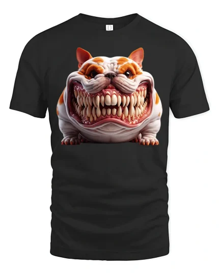 Funny Fierce Bulldog Graphic T Shirt With Huge Toothy Grin Art - black t-shirt on white background