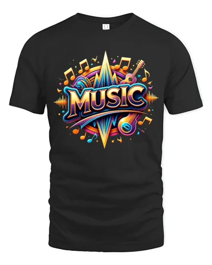 Colorful Music Graphic T Shirt With Energetic Sound Wave Art - black t-shirt on white background