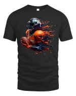 Explosive Football Player Graphic T Shirt With High Energy Motion Art - black t-shirt on white background