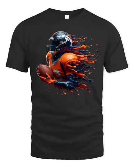 Explosive Football Player Graphic T Shirt With High Energy Motion Art - black t-shirt on white background
