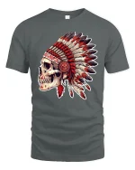 Tribal Skull Headdress Graphic T Shirt With Bold Warrior Spirit - gray t-shirt on white background