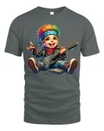 Funny Rock Baby Guitar Graphic T Shirt With Cute Rebel Energy - gray t-shirt on white background