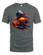 Explosive Football Player Graphic T Shirt With High Energy Motion Art - gray t-shirt on white background
