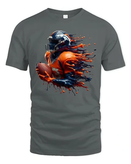 Explosive Football Player Graphic T Shirt With High Energy Motion Art - gray t-shirt on white background