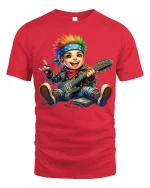 Funny Rock Baby Guitar Graphic T Shirt With Cute Rebel Energy - red t-shirt on white background