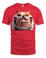 Funny Fierce Bulldog Graphic T Shirt With Huge Toothy Grin Art - red t-shirt on white background