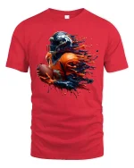 Explosive Football Player Graphic T Shirt With High Energy Motion Art - red t-shirt on white background