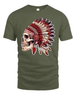 Tribal Skull Headdress Graphic T Shirt With Bold Warrior Spirit - military green t-shirt on white background