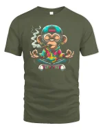 Funny Chill Monkey Graphic T Shirt With Relaxed Street Zen Vibes - military green t-shirt on white background