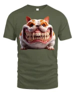 Funny Fierce Bulldog Graphic T Shirt With Huge Toothy Grin Art - military green t-shirt on white background