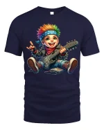 Funny Rock Baby Guitar Graphic T Shirt With Cute Rebel Energy - navy t-shirt on white background