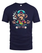 Funny Chill Monkey Graphic T Shirt With Relaxed Street Zen Vibes - navy t-shirt on white background