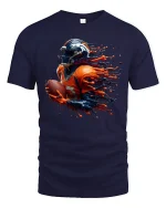 Explosive Football Player Graphic T Shirt With High Energy Motion Art - navy t-shirt on white background