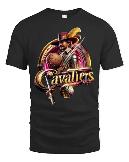 Cavaliers Basketball Musketeer Warrior Graphic Tee With Vintage Power Art - black t-shirt on white background