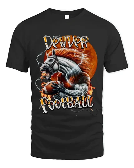 Denver Football Horse Power Graphic T Shirt With Lightning Energy - black t-shirt on white background