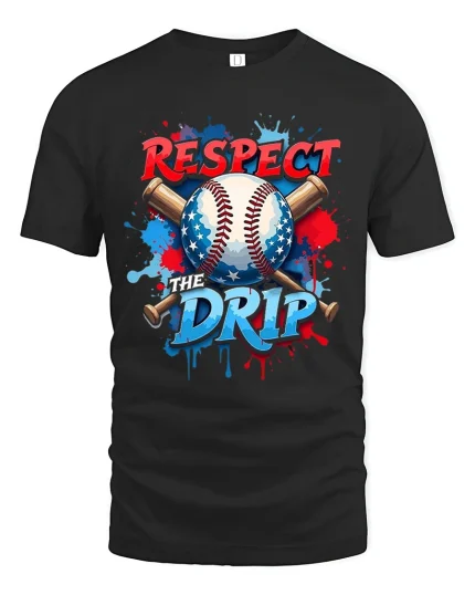 Respect The Drip Baseball Graphic T Shirt With Bold Street Style - black t-shirt on white background