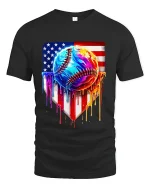 American Drip Baseball Graphic Tee With Bold Patriotic Art Style - black t-shirt on white background
