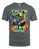 Green Bay Football Skull Graphic Tee With Fierce Game Day Energy - gray t-shirt on white background
