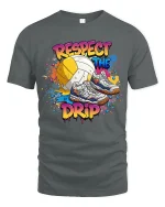 Respect The Drip Volleyball Sneaker Graphic Tee With Street Art Style - gray t-shirt on white background