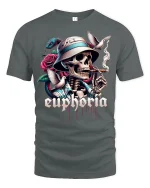 Euphoria Skull Graphic Tee With Cigar Rose Snake Street Art - gray t-shirt on white background